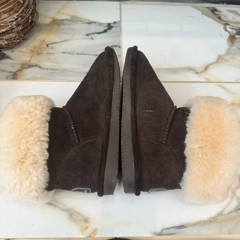 BEARPAW‎ Women's Abby Shearling Suede Ankle Boots Sheepskin/Wool Lining | Size 7